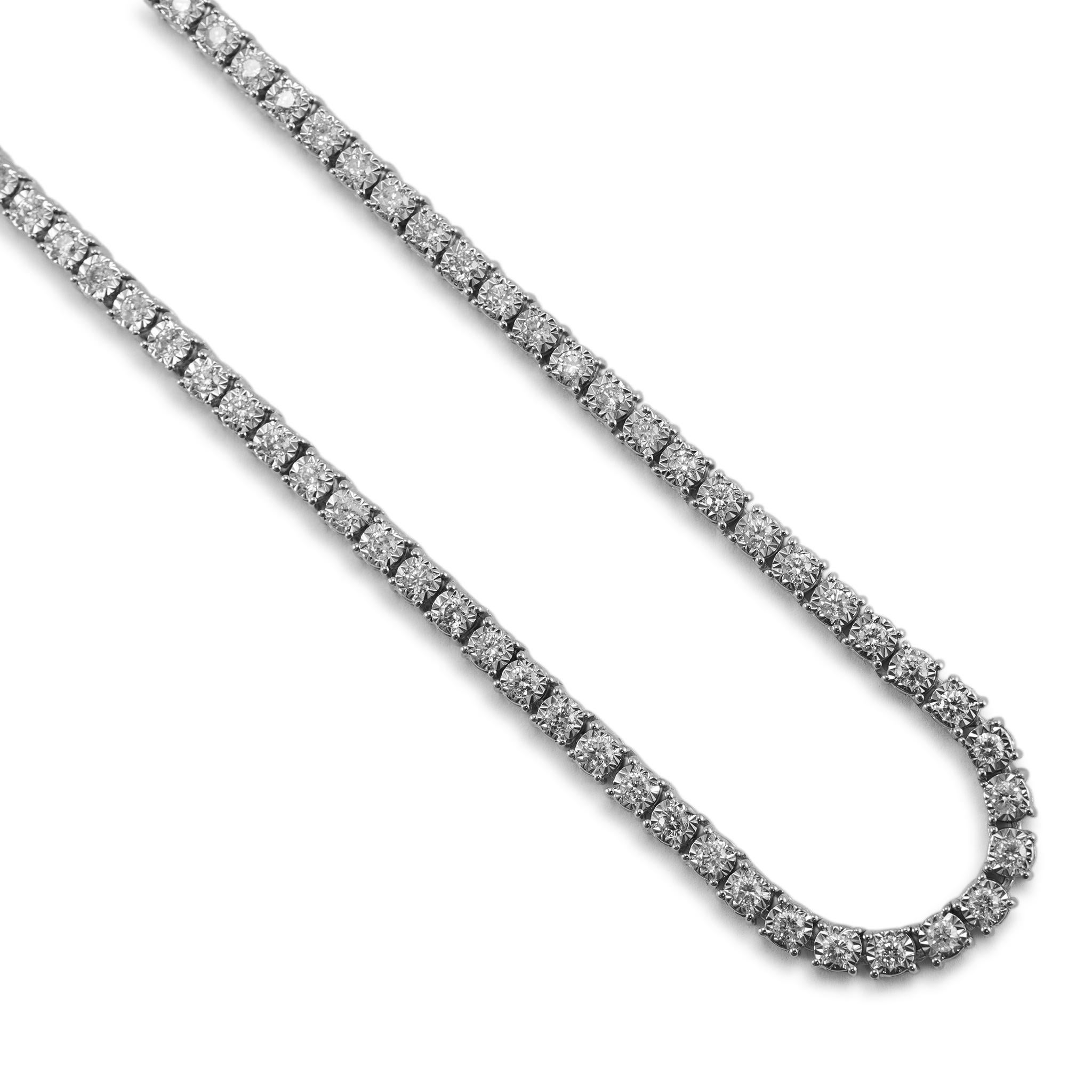 Round Cut 10K White Gold 9.86ct Diamond Tennis Chain Necklace For Sale