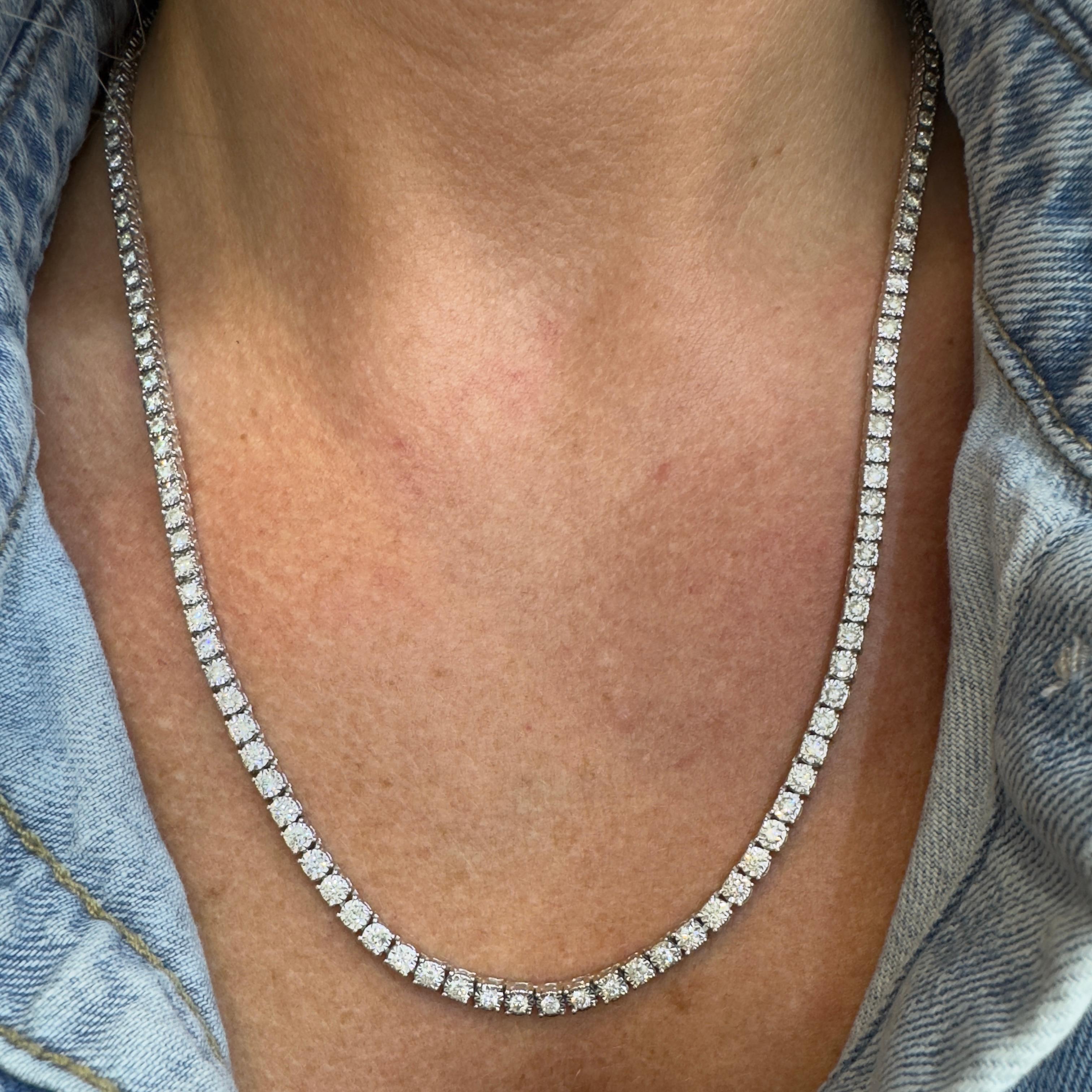 10K White Gold 9.86ct Diamond Tennis Chain Necklace For Sale 1