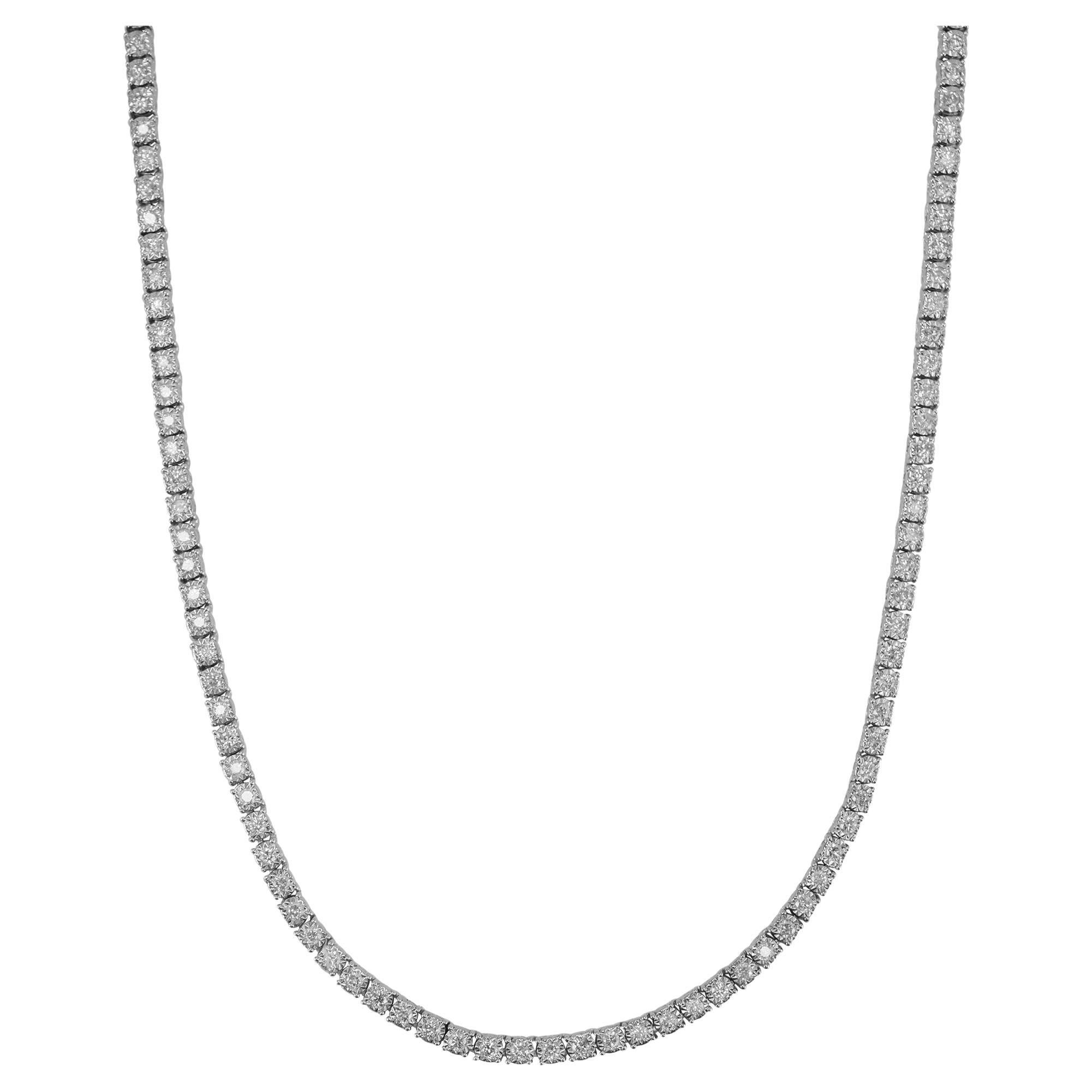 10K White Gold 9.86ct Diamond Tennis Chain Necklace