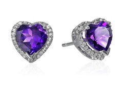 10 Karat White Gold Amethyst Heart with Diamond Accent Earrings