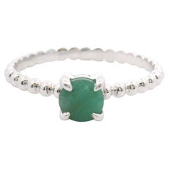 10k White Gold and 0.50ct Round Cut Emerald Ladies Beaded Ring Size 7