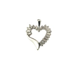 10K White Gold and Baguette Diamond Heart Pendant #23444