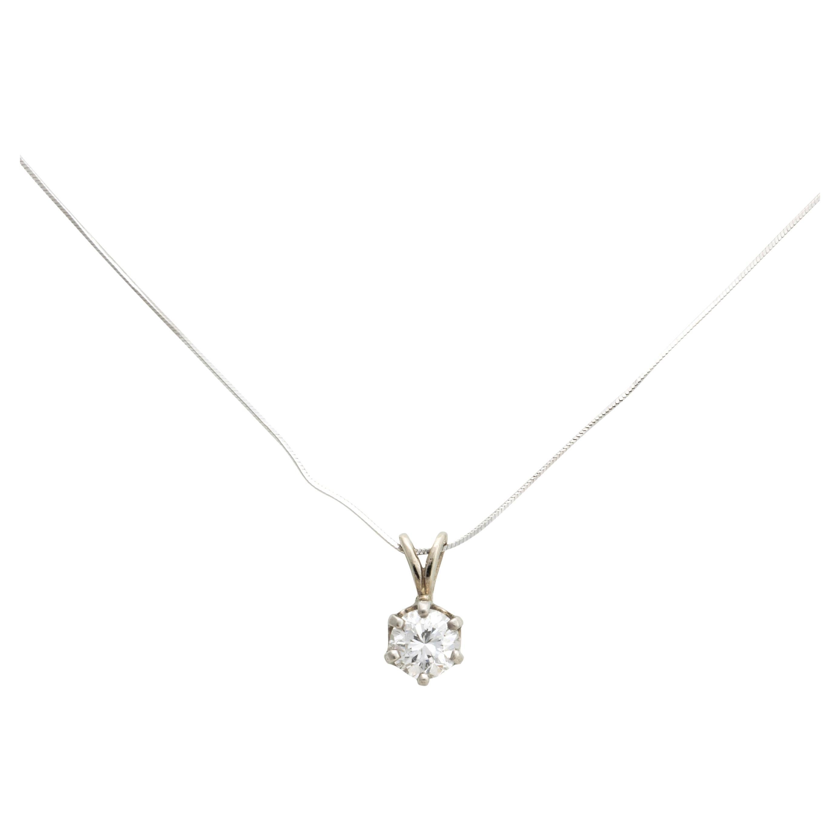 10K White Gold and Diamond Solitaire Pendant Layering Necklace