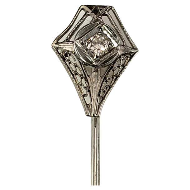 10K White Gold and Diamond Stick Pin #16374 For Sale at 1stDibs