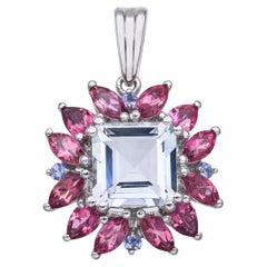 Ciondolo in oro bianco 10k con tormalina acquamarina e tanzanite