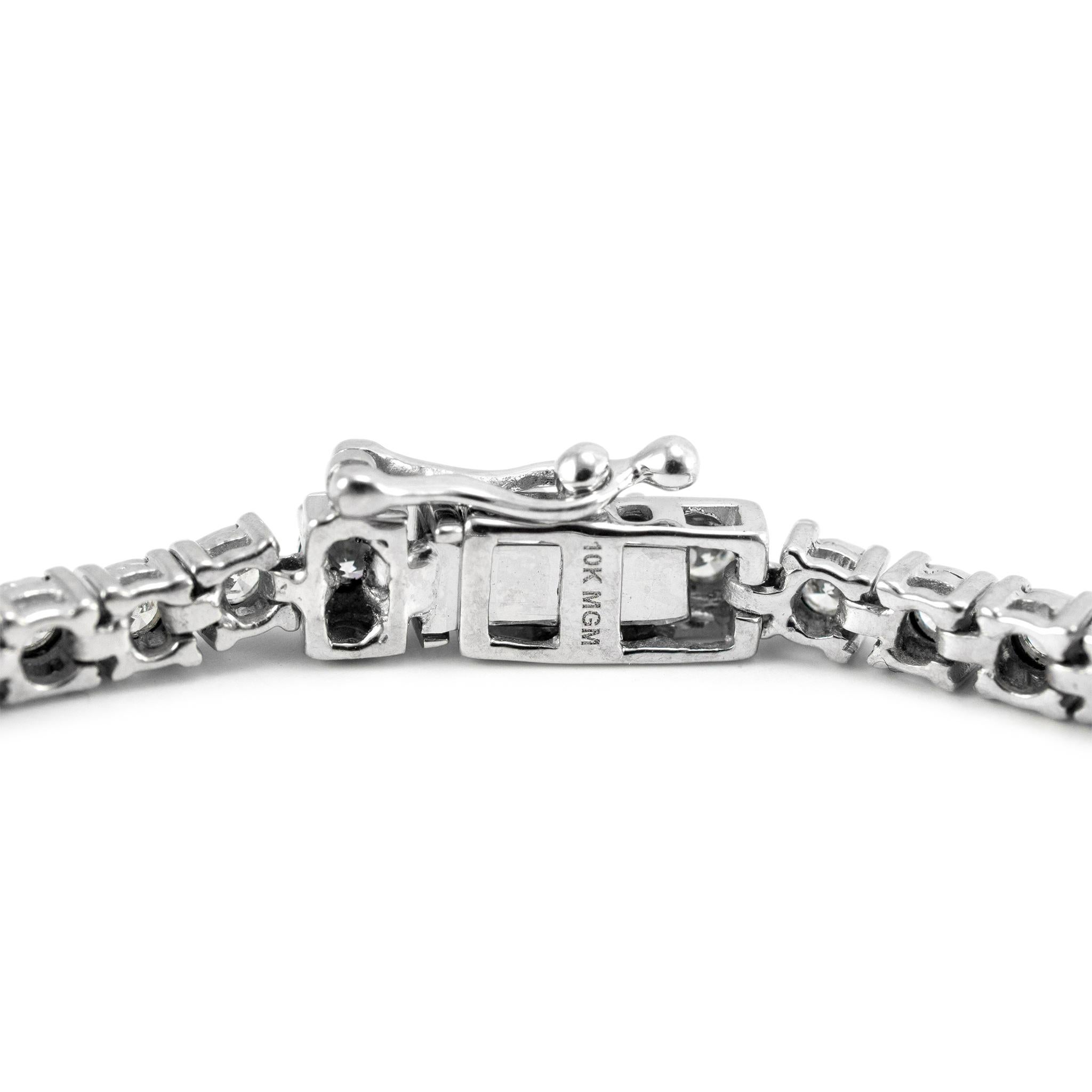 Round Cut 10K White Gold Bezel Set 2.17ct Diamond Tennis Bracelet
