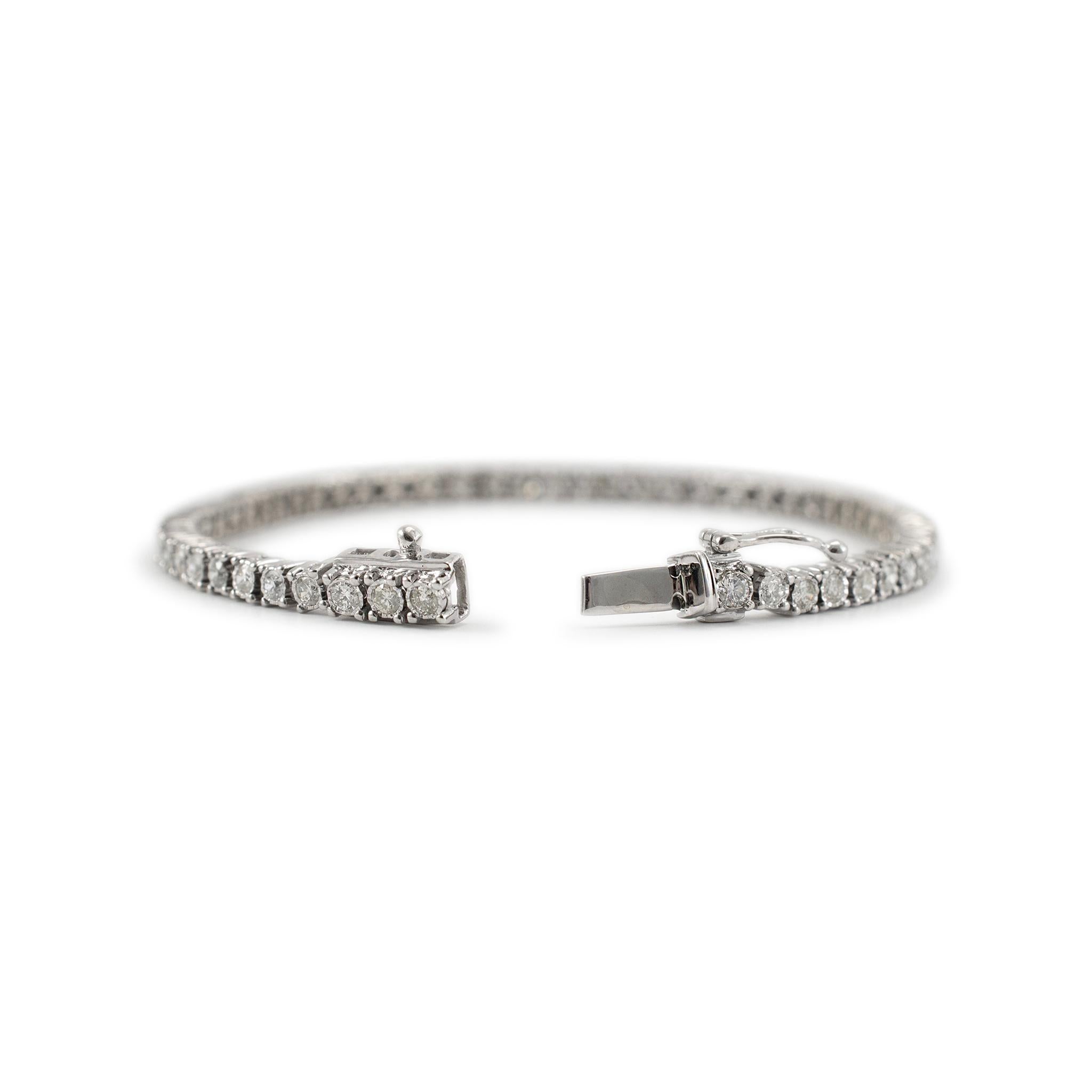 Women's 10K White Gold Bezel Set 2.17ct Diamond Tennis Bracelet