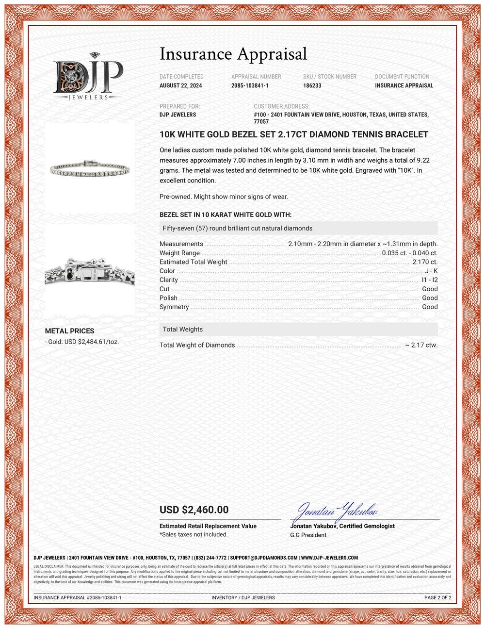 10K White Gold Bezel Set 2.17ct Diamond Tennis Bracelet 3