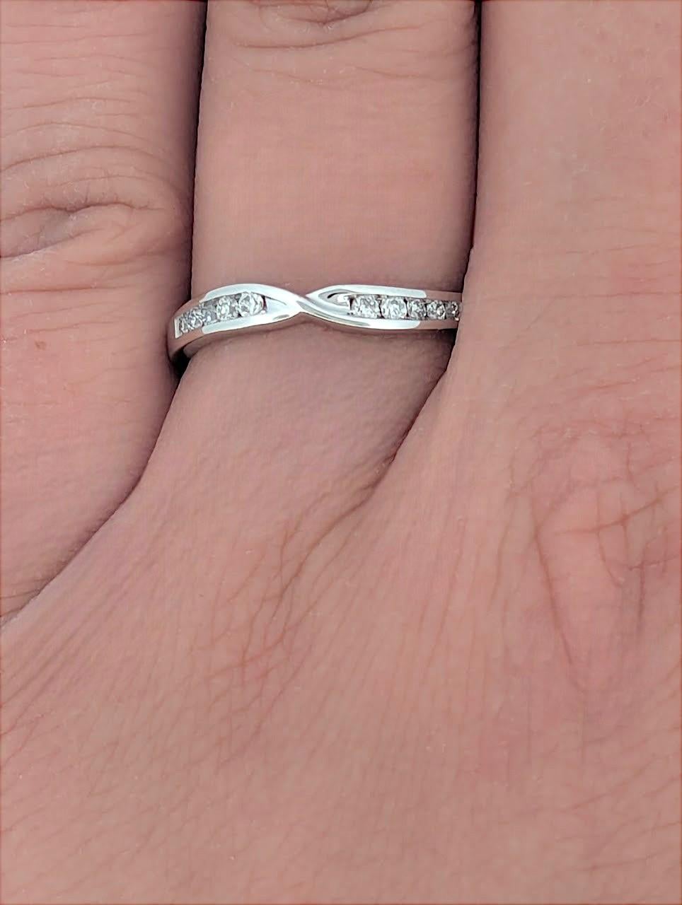 Modern Sabine  10K White Gold Bezel Set Diamond Band  .18 CTW Natural Diamonds For Sale
