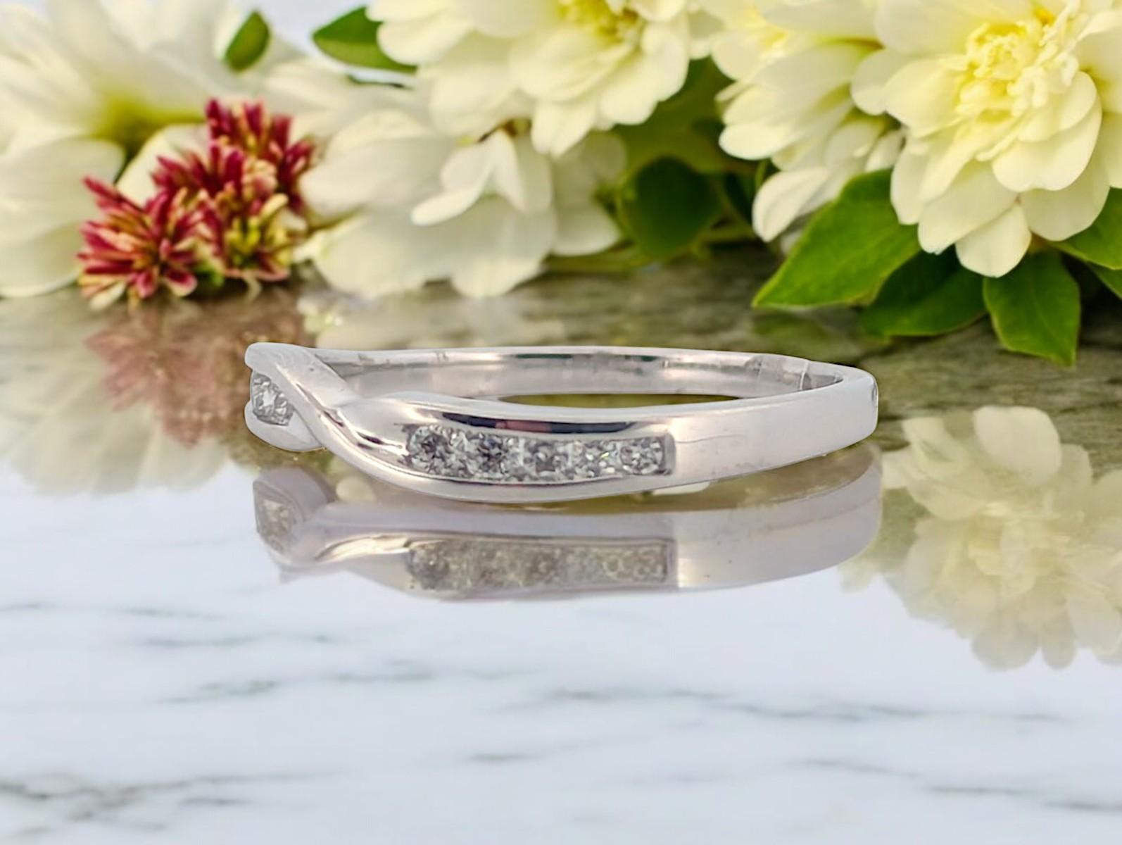 Women's Sabine  10K White Gold Bezel Set Diamond Band  .18 CTW Natural Diamonds For Sale