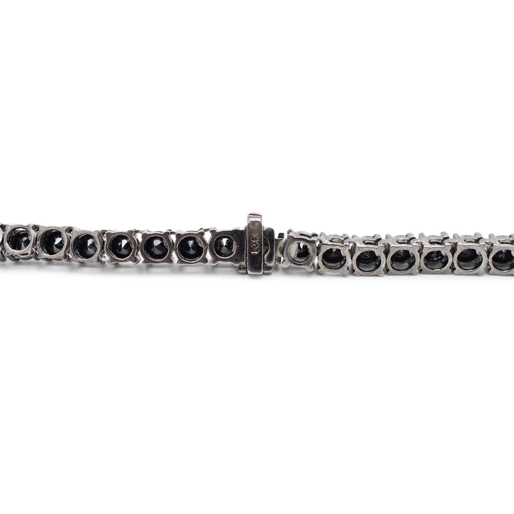Brilliant Cut 10K White Gold Black Rhodium Black Diamond Tennis Chain Necklace 44” For Sale