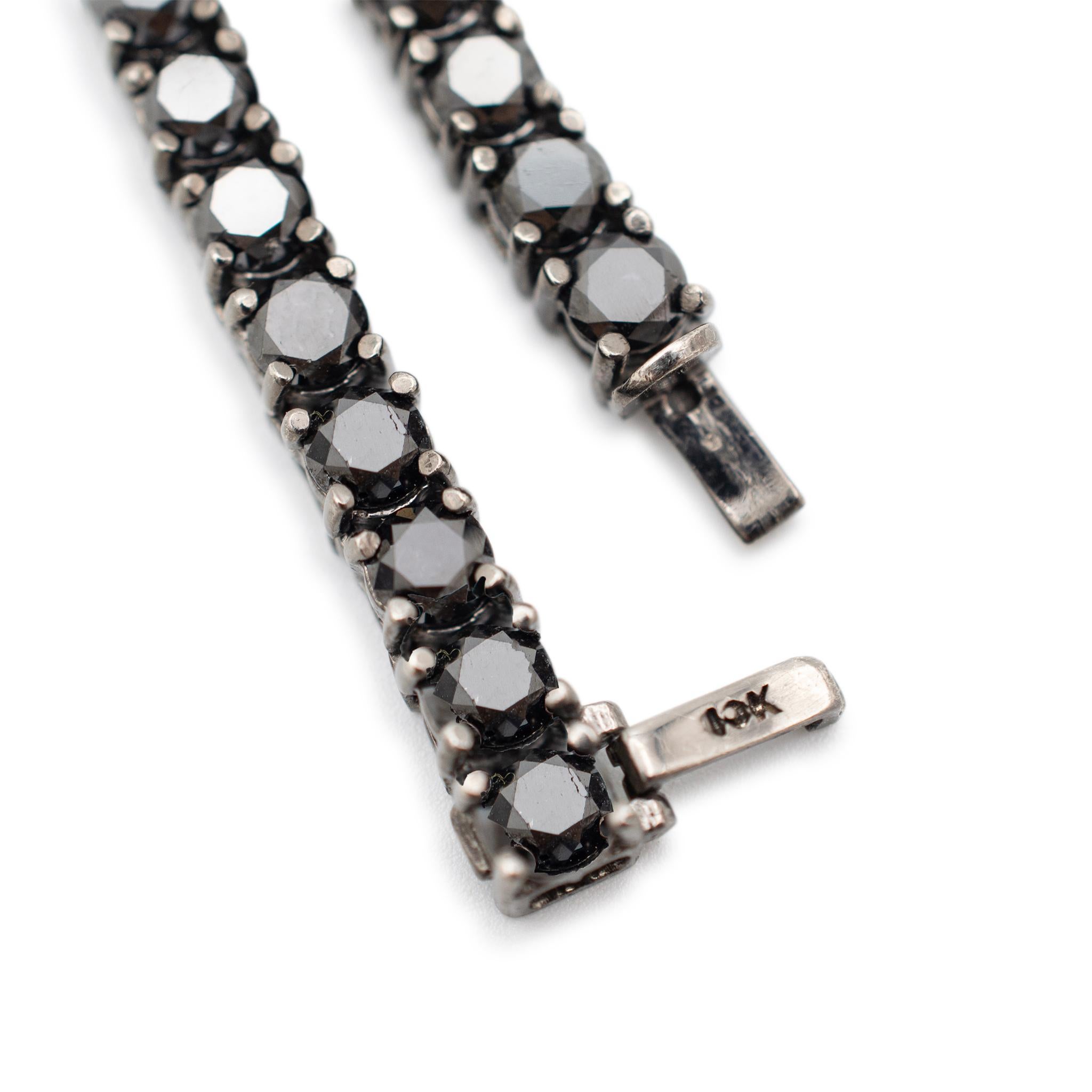10K White Gold Black Rhodium Black Diamond Tennis Chain Necklace 44” In Excellent Condition For Sale In Houston, TX