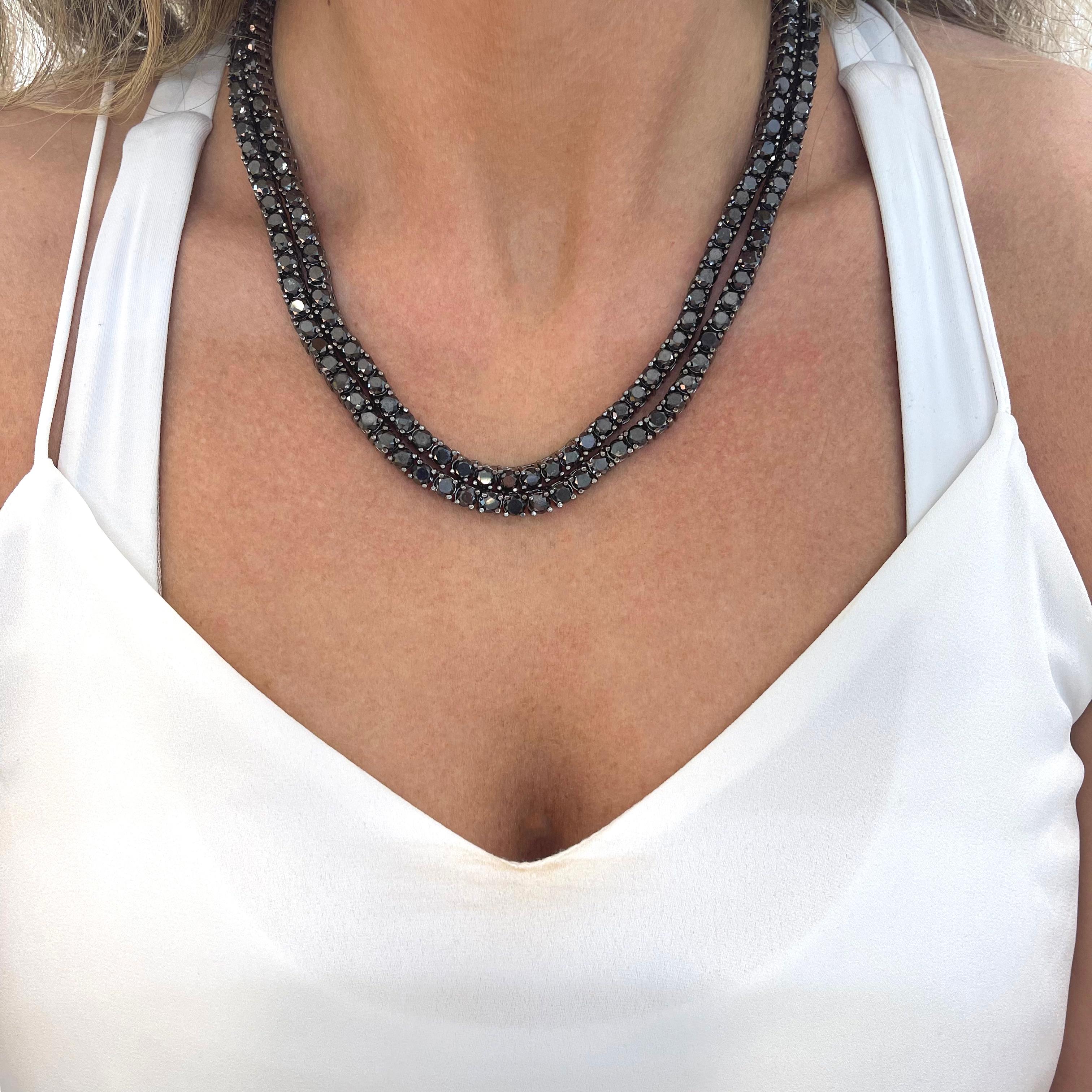10K White Gold Black Rhodium Black Diamond Tennis Chain Necklace 44” For Sale 1