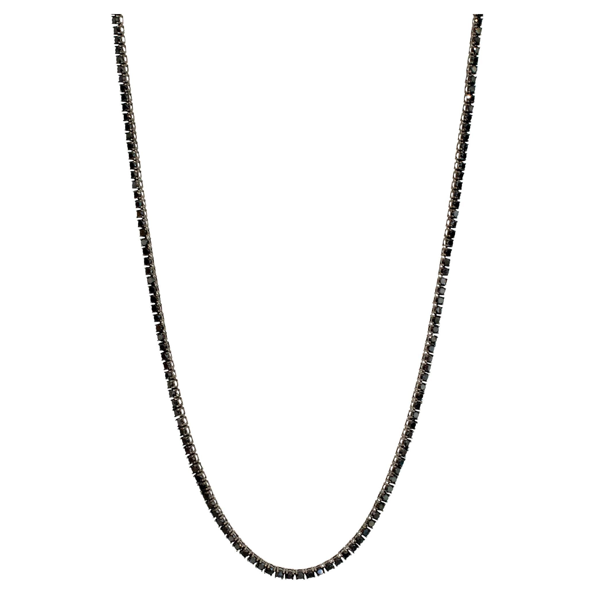 10K White Gold Black Rhodium Black Diamond Tennis Chain Necklace 44” For Sale