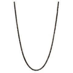 Used 10K White Gold Black Rhodium Black Diamond Tennis Chain Necklace 44”