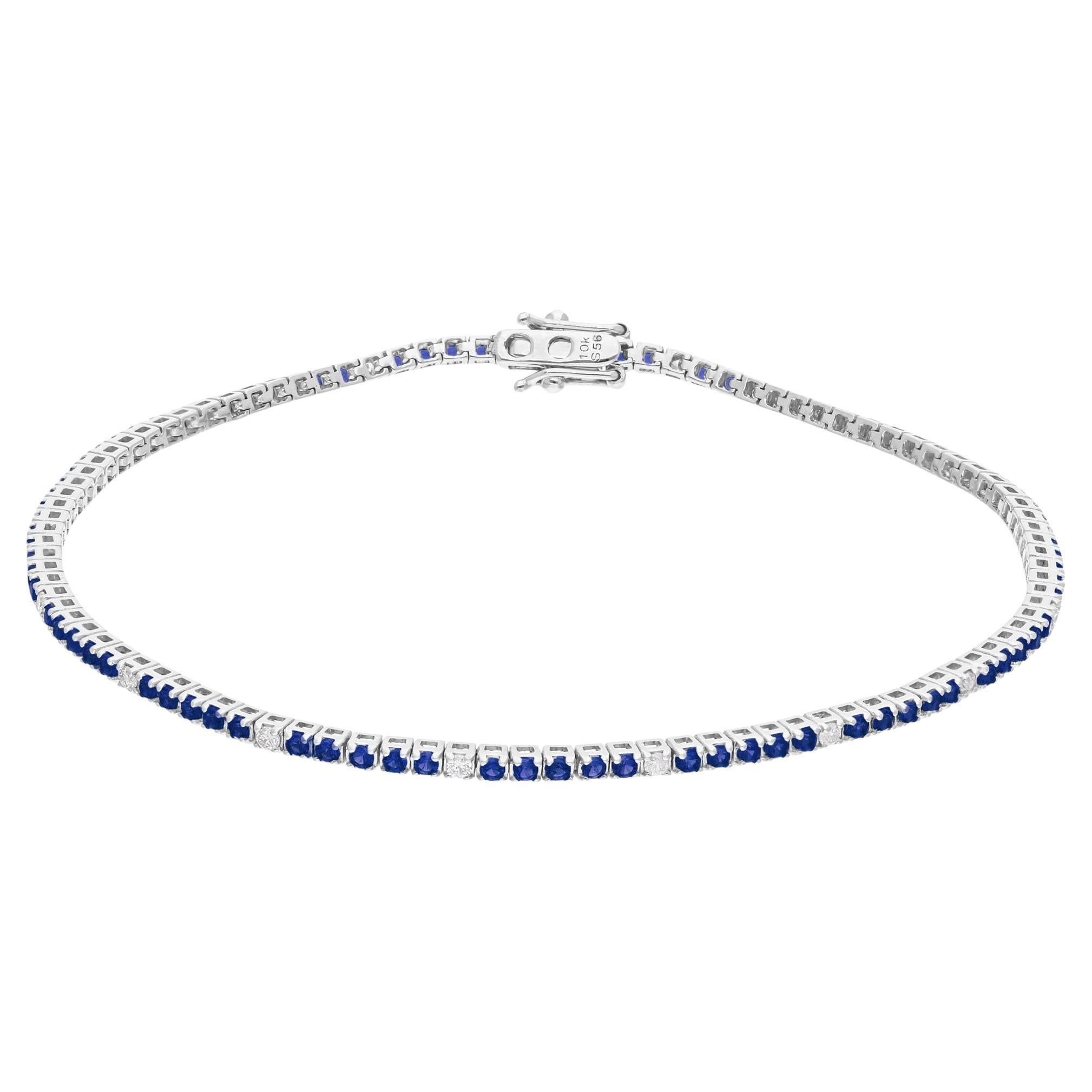 10k White Gold Blue Gemstone and Diamond Tennis Bracelet 1.15 TCW For Sale