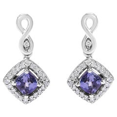 Orecchini a goccia a forma di cuscino in oro bianco 10K con tanzanite blu viola e diamanti