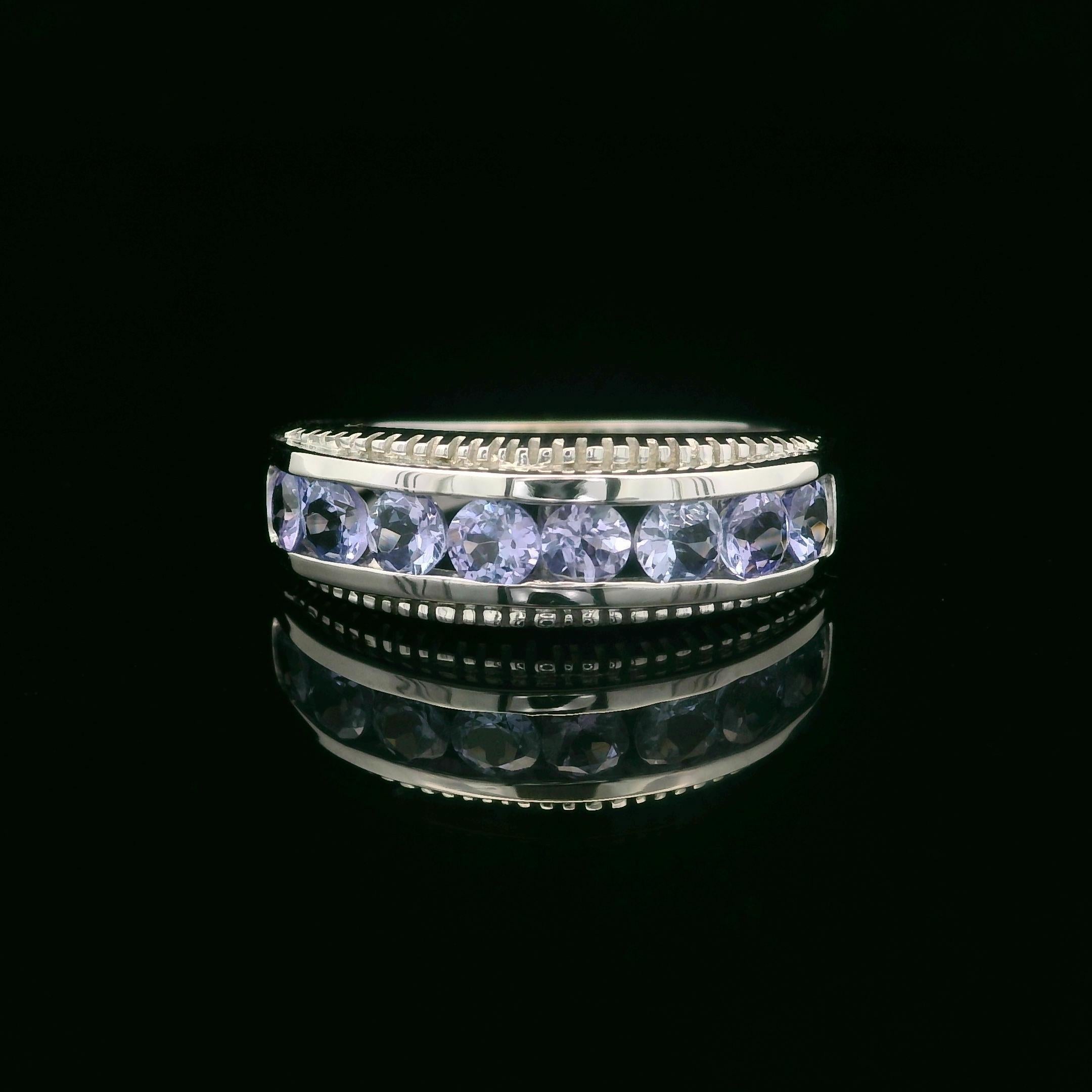 Brilliant Cut 10k White Gold Channel Set Tanzanite 6.4mm Classic Milgrain Band Ring For Sale