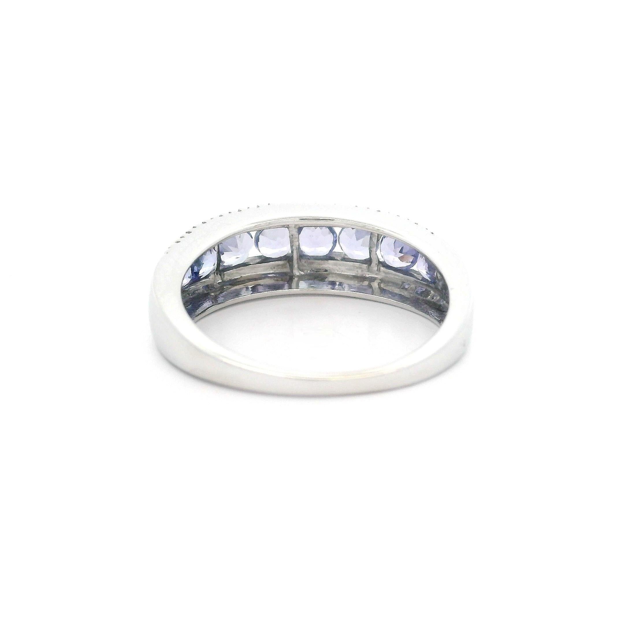 10k White Gold Channel Set Tanzanite 6.4mm Classic Milgrain Band Ring For Sale 3