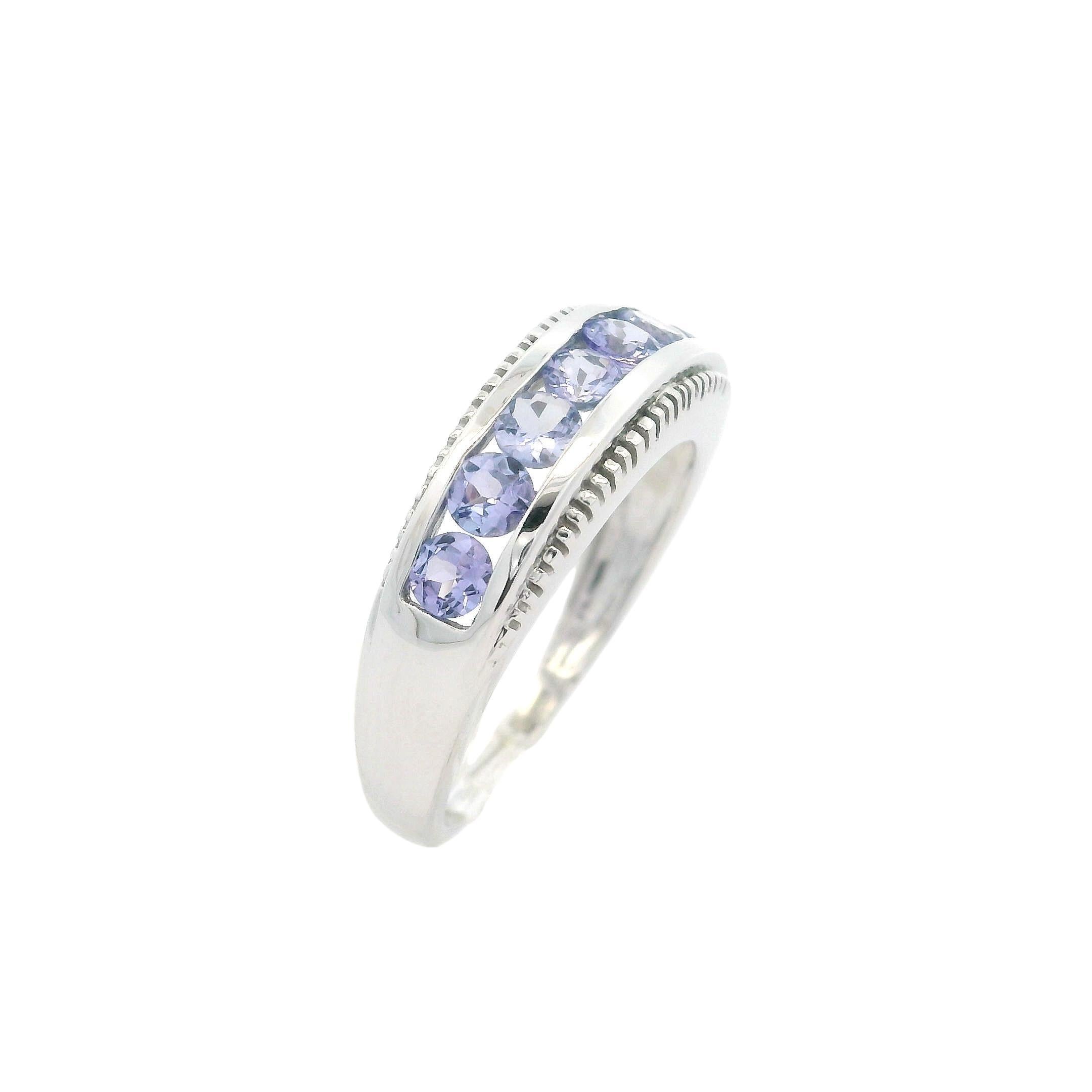 10k White Gold Channel Set Tanzanite 6.4mm Classic Milgrain Band Ring For Sale 4