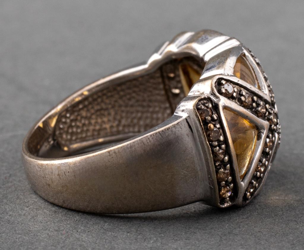10K Weißgold Citrin-Diamant-Ring mit Citrin (Hollywood Regency) im Angebot