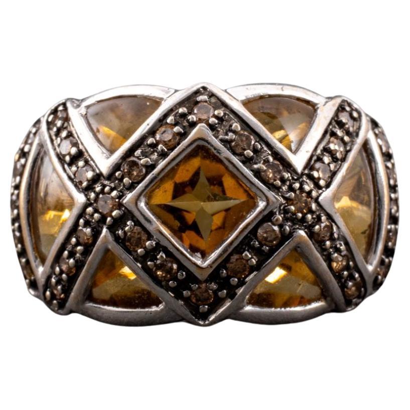 10K Weißgold Citrin-Diamant-Ring mit Citrin im Angebot