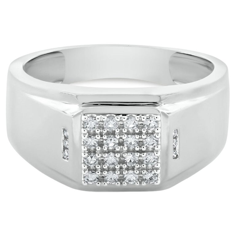 10K White Gold Classic Mens Diamond Ring For Sale at 1stDibs