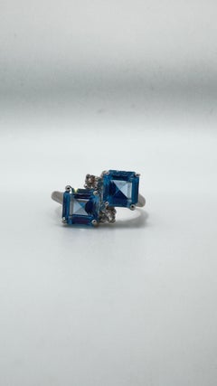 10K White Gold Cocktail Ring with Blue Topaz and Diamond Accents, 1990