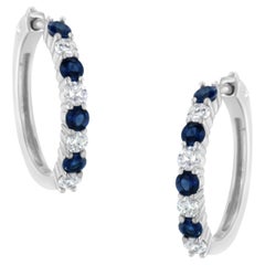 Créoles en or blanc 10 carats avec saphir bleu et diamants de 1/2 carat