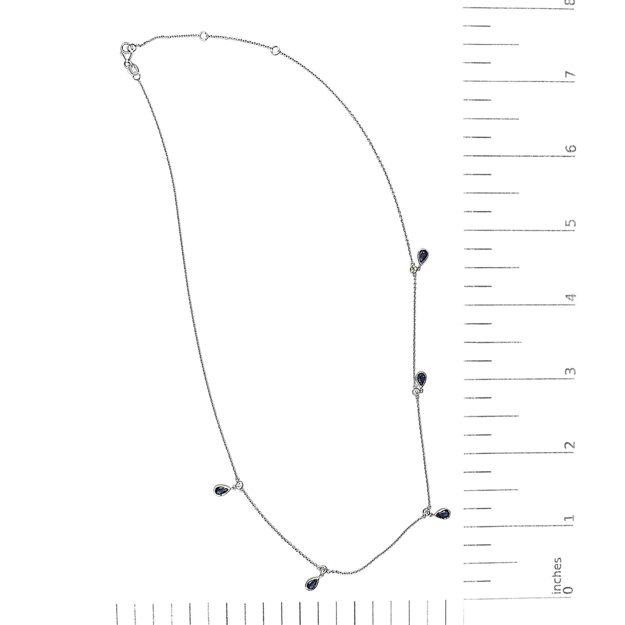 Collier en or blanc 10K avec pendentifs en saphir bleu poire et diamants de 5x3 mm Neuf - En vente à New York, NY