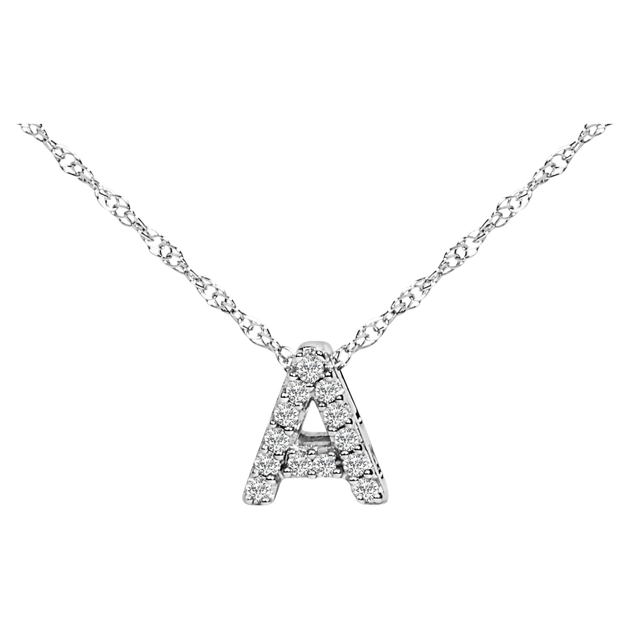 Collana con ciondolo iniziale dell'alfabeto in oro bianco 10K con accenti di diamanti "A" da 18" pollici