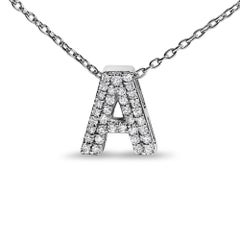 10K White Gold Diamond Accent "A" Initial Bubble Pendant Necklace