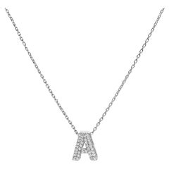 10K White Gold Diamond Accent "A" Initial Bubble Pendant Necklace
