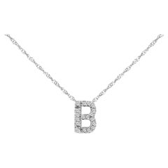 10K Weißgold Diamant-Akzent "B" Alphabet-Initial-Anhänger Halskette 18" Zoll