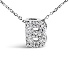 10K White Gold Diamond Accent "B" Initial Bubble Pendant Necklace