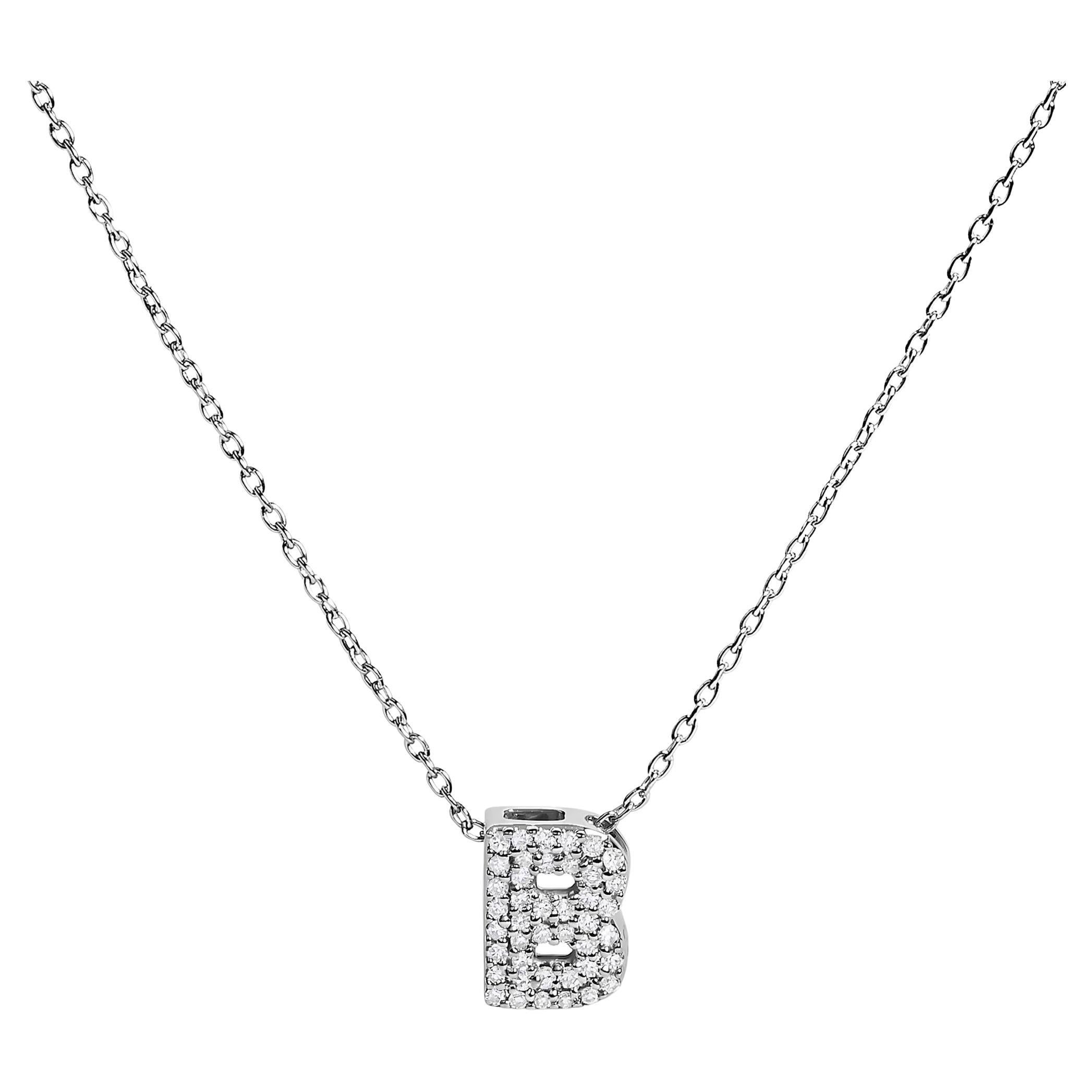 10K White Gold Diamond Accent "B" Initial Bubble Pendant Necklace