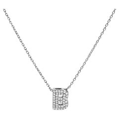 10K White Gold Diamond Accent "B" Initial Bubble Pendant Necklace