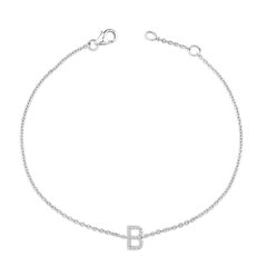 10K White Gold Diamond Accent "B" Initial Charm and Link Bracelet