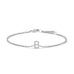 Bracelet en or blanc 10K avec breloques et liens pour l
initiale "B" sertis de diamants