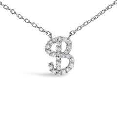 10K White Gold Diamond Accent "B" Initial Script Style Pendant Necklace