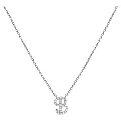 10K White Gold Diamond Accent "B" Initial Script Style Pendant Necklace