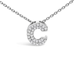10K White Gold Diamond Accent "C" Initial Bubble Pendant Necklace