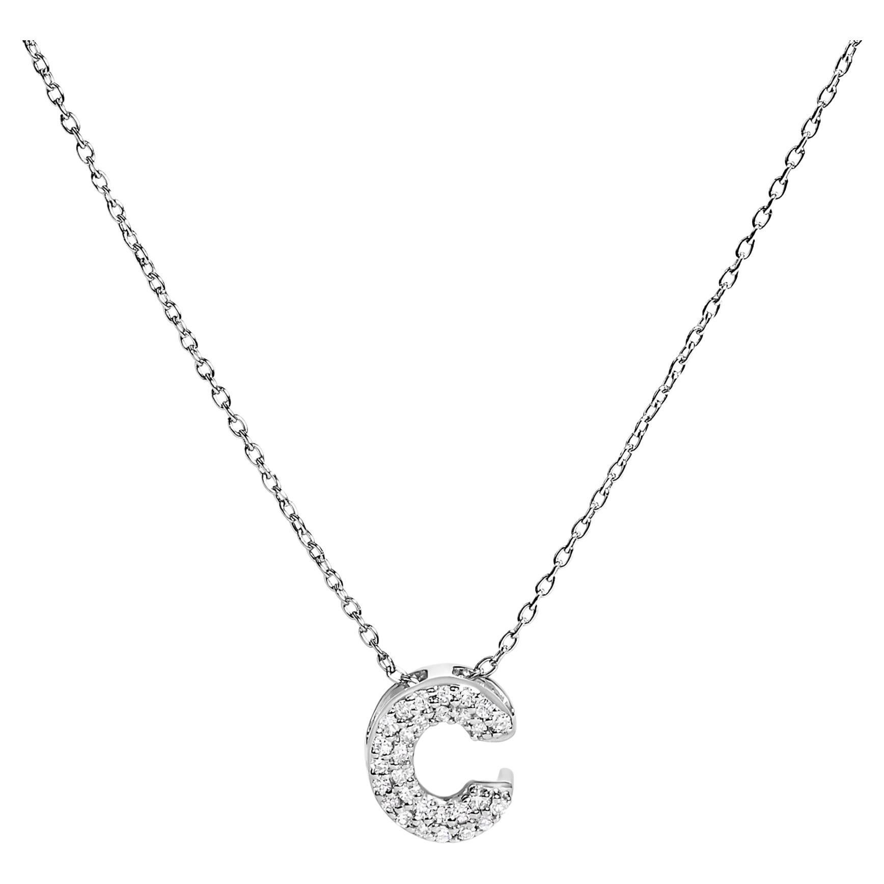 Collar Colgante Burbuja con Inicial "C" Acentuado con Diamantes en Oro Blanco de 10 K