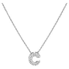 10K White Gold Diamond Accent "C" Initial Bubble Pendant Necklace