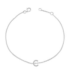 10K White Gold Diamond Accent "C" Initial Charm and Link Bracelet