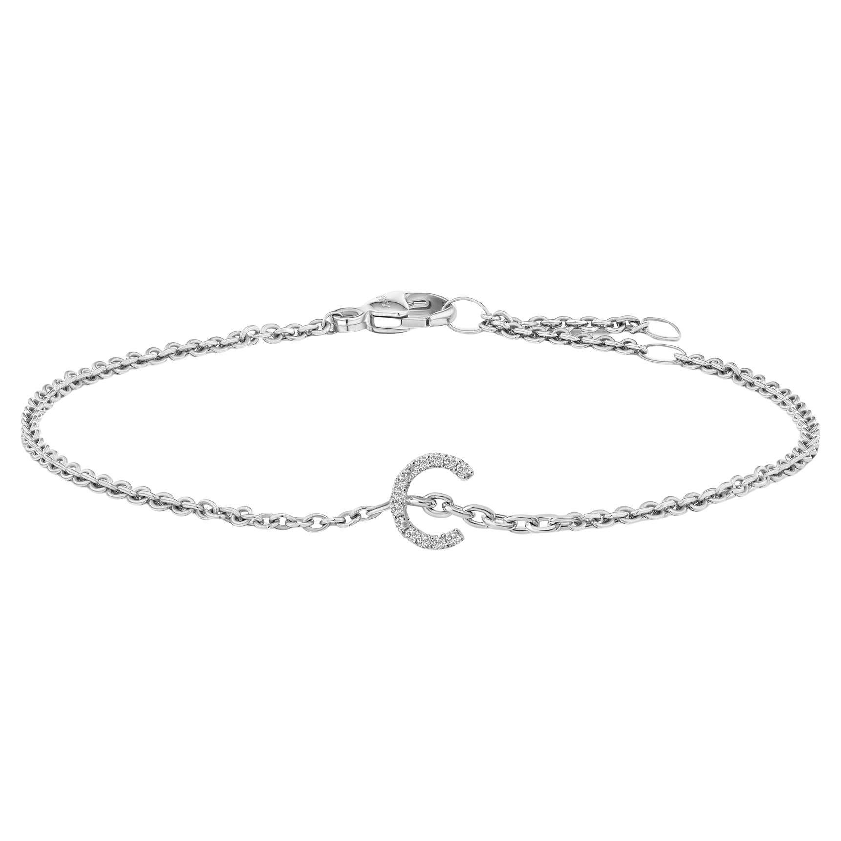 10K White Gold Diamond Accent "C" Initial Charm and Link Bracelet
