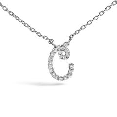 10K White Gold Diamond Accent "C" Initial Script Style Pendant Necklace