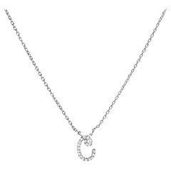 10K White Gold Diamond Accent "C" Initial Script Style Pendant Necklace