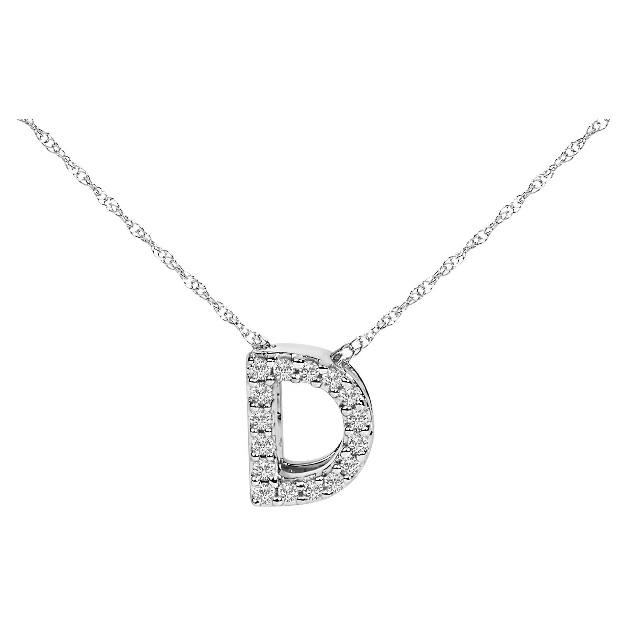 Collier pendentif "D" Alphabet initial 18 pouces en or blanc 10 carats avec accents de diamants