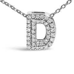 10K White Gold Diamond Accent "D" Initial Bubble Pendant Necklace